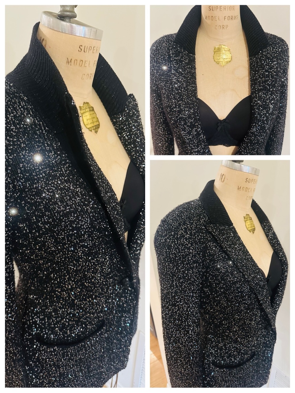 L’AGENCE Leonora Sequin Knit Sweater Blazer in Black - Gorgeous! - Picture 3 of 12
